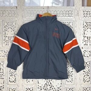 Nike Gray & Orange Windbreaker Full Zip Jacket Kids 7 Track Sporty Waterproof